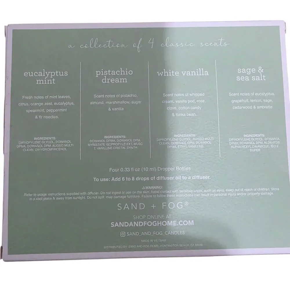 Sand + Fog Fragrance Diffuser Oil Set of four Inspired on the California Coast 2